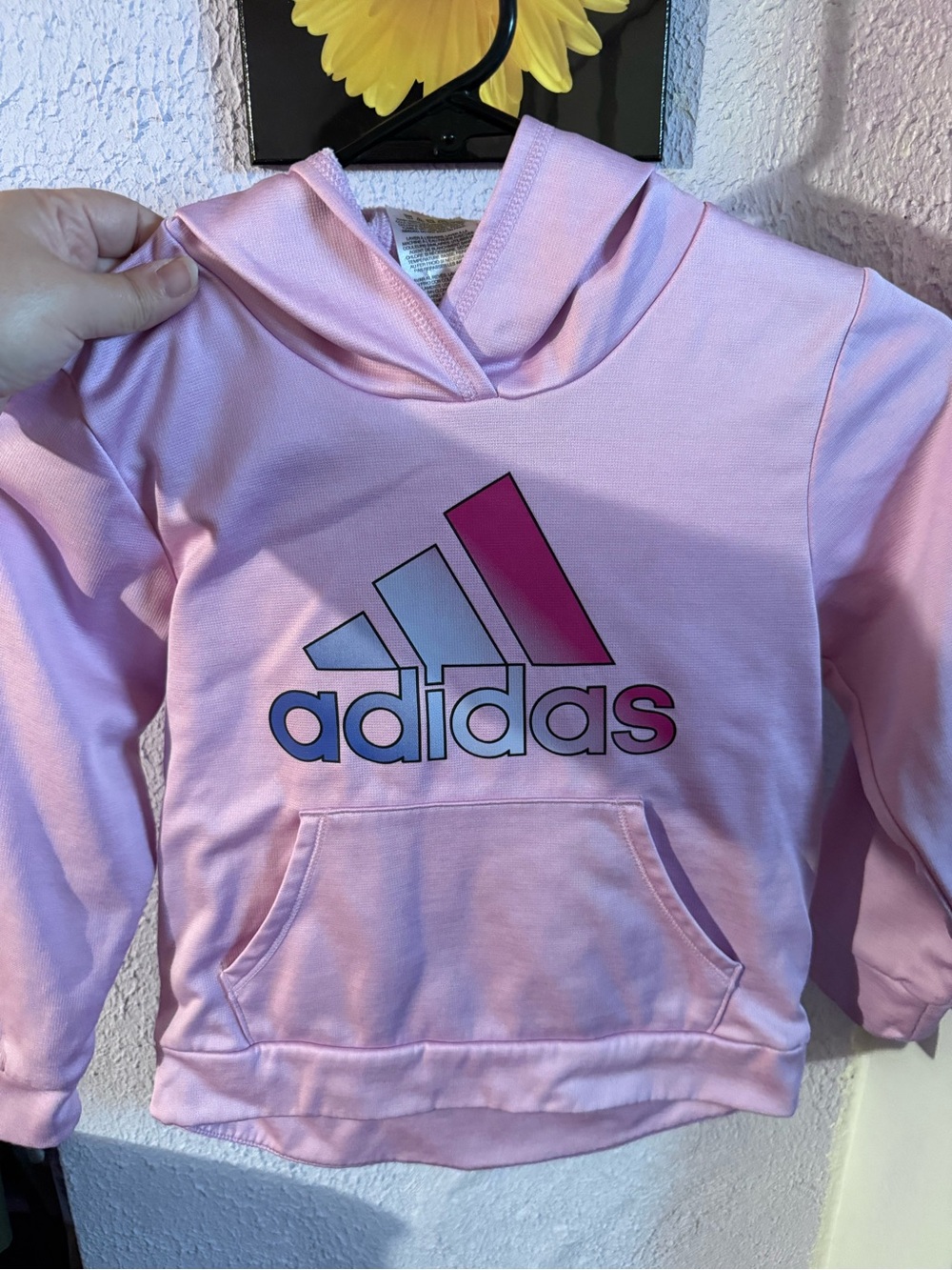adidas Pink Pullover Hoodie with Logo - Kids